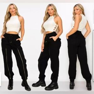 Angel designed in Los Angeles Black Denim Joggers with zipper front - Black SZ 9